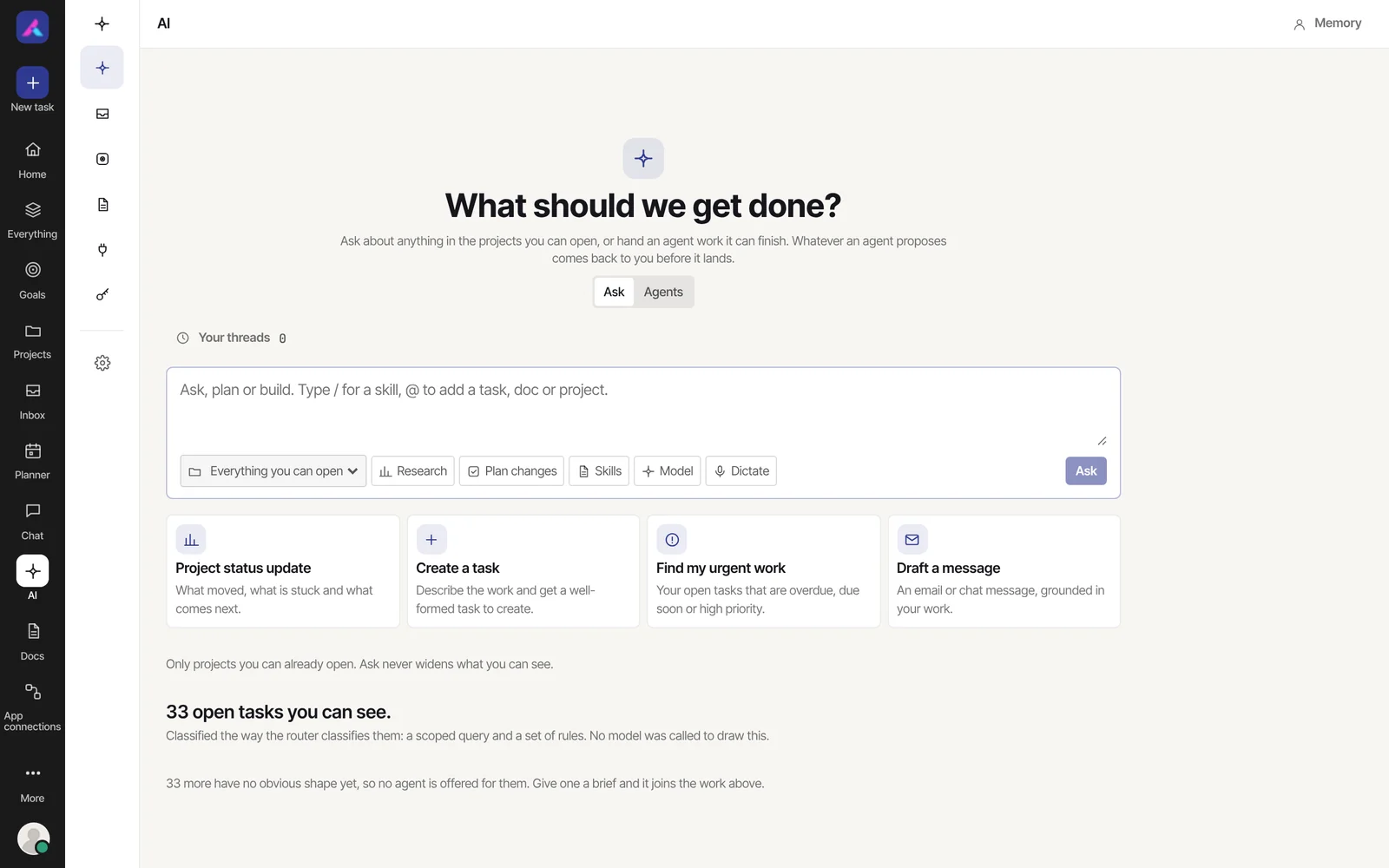 AlianHub Ask screen: a question answered from your projects