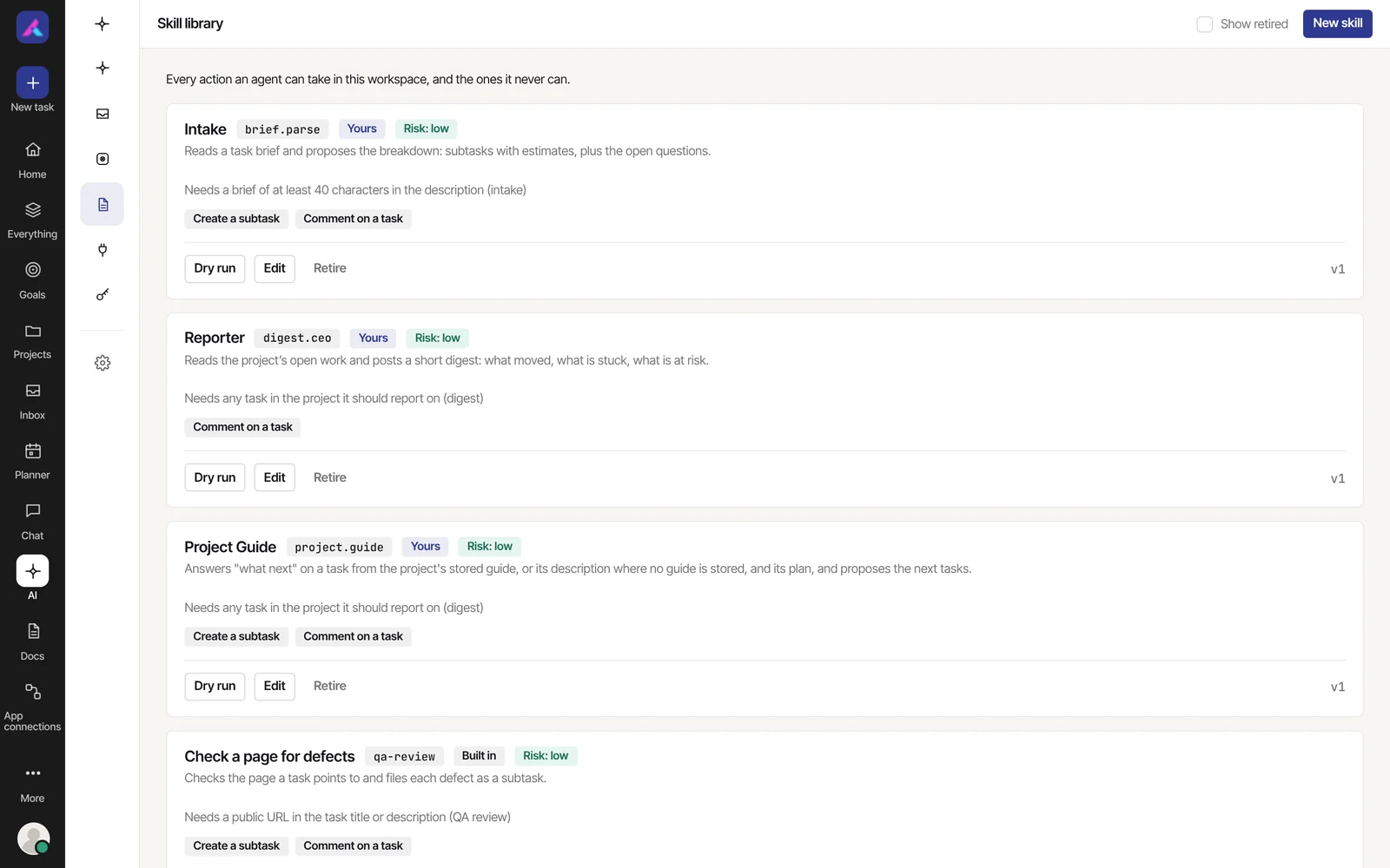 AlianHub Skill library: a dry run previewing what a skill would do